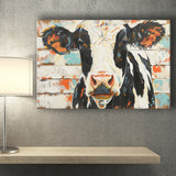 Hignland Cow Painted On Wood Rustic Cabin V4, Canvas Print Wall Art Decor, Landscape Art Print