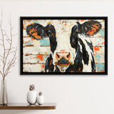 Hignland Cow Painted On Wood Rustic Cabin V4, Framed Canvas Print Wall Art Decor,Floating Frame