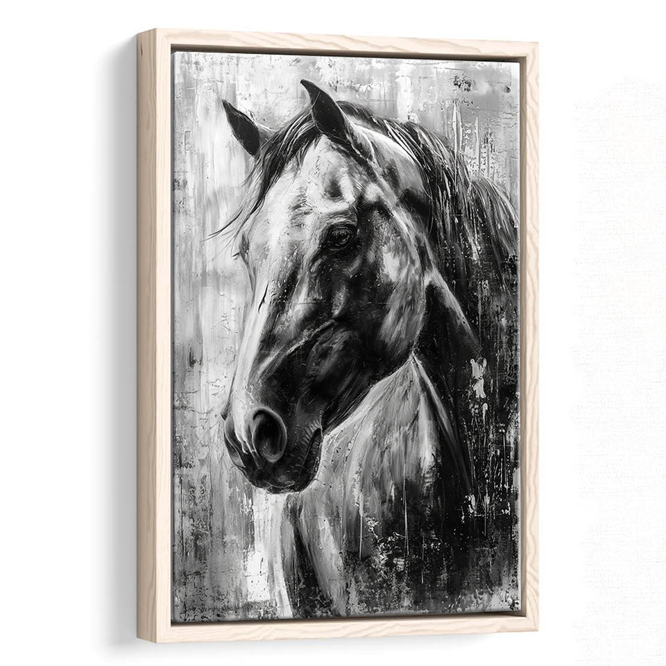 Horse Portrait Black And White Unique Of Panting, Framed Canvas Painting, Framed Canvas Prints Wall Art Decor