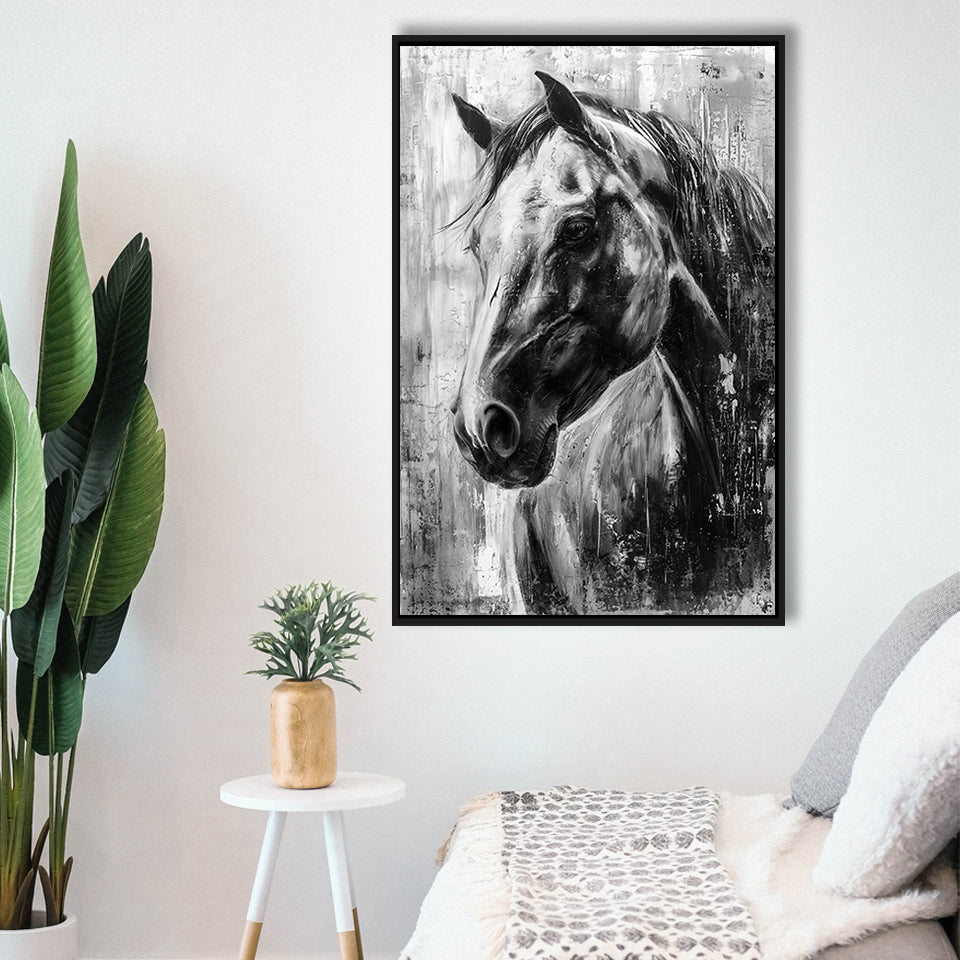 Horse Portrait Black And White Unique Of Panting, Framed Canvas Painting, Framed Canvas Prints Wall Art Decor