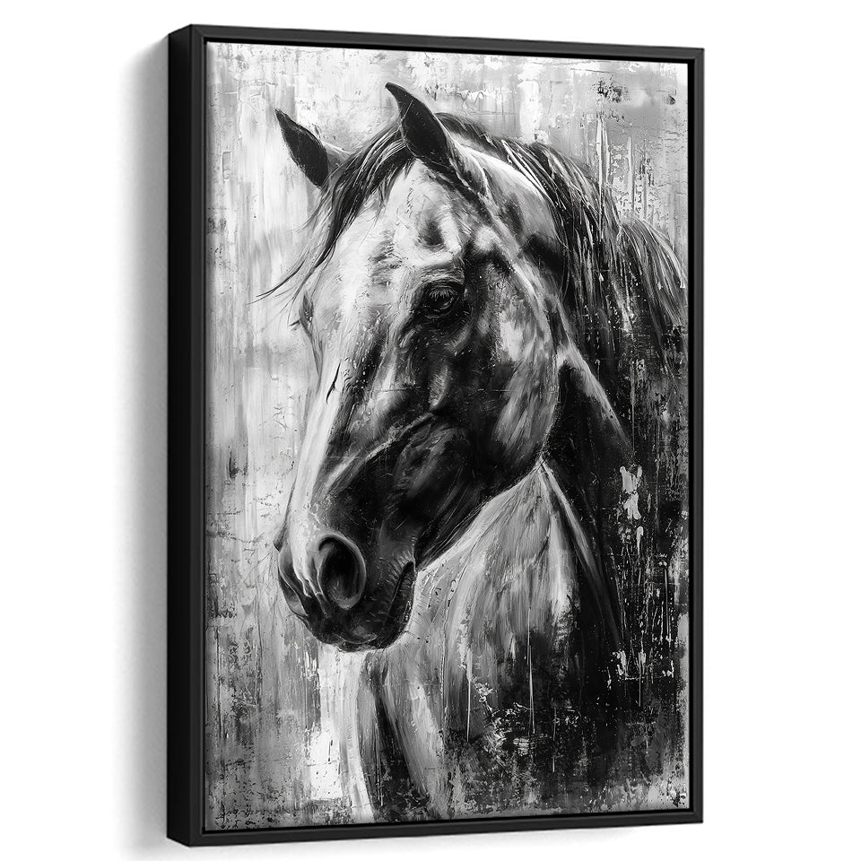 Horse Portrait Black And White Unique Of Panting, Framed Canvas Painting, Framed Canvas Prints Wall Art Decor