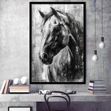Horse Portrait Black And White Unique Of Panting, Framed Art Print Wall Decor, Framed Picture