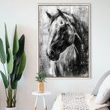 Horse Portrait Black And White Unique Of Panting, Framed Canvas Painting, Framed Canvas Prints Wall Art Decor