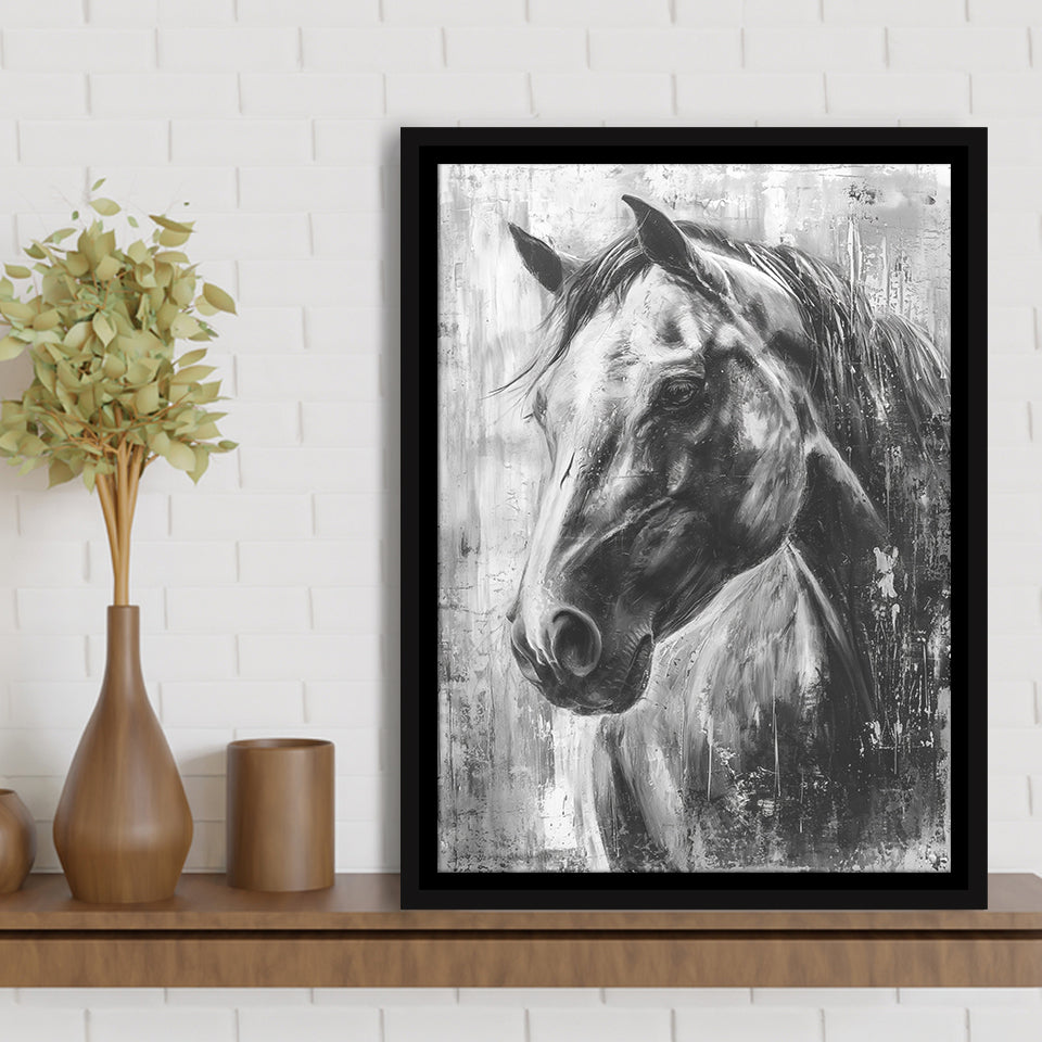 Horse Portrait Black And White Unique Of Panting, Framed Canvas Painting, Framed Canvas Prints Wall Art Decor