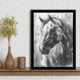 Horse Portrait Black And White Unique Of Panting, Framed Canvas Painting, Framed Canvas Prints Wall Art Decor