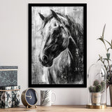 Horse Portrait Black And White Unique Of Panting, Framed Art Print Wall Decor, Framed Picture