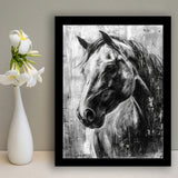 Horse Portrait Black And White Unique Of Panting, Framed Art Print Wall Decor, Framed Picture