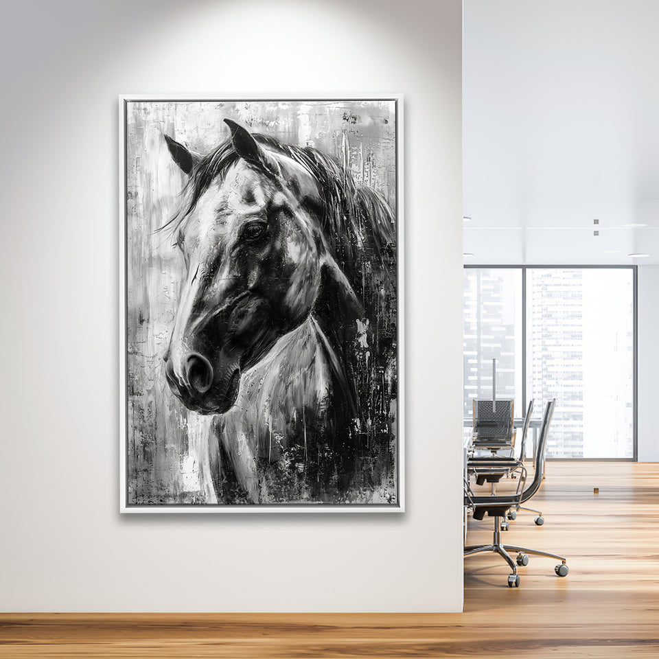 Horse Portrait Black And White Unique Of Panting, Framed Canvas Painting, Framed Canvas Prints Wall Art Decor