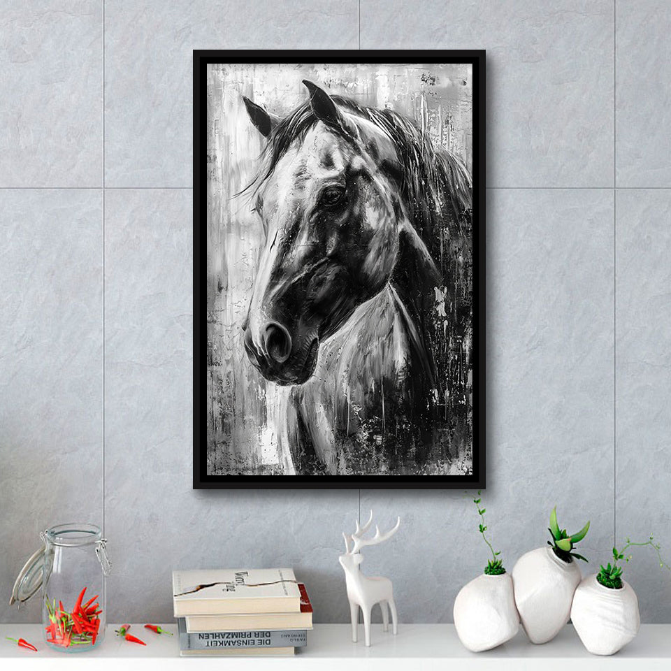 Horse Portrait Black And White Unique Of Panting, Framed Canvas Painting, Framed Canvas Prints Wall Art Decor