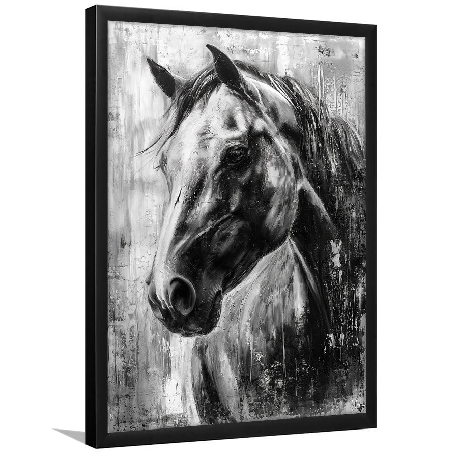 Horse Portrait Black And White Unique Of Panting, Framed Art Print Wall Decor, Framed Picture