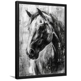 Horse Portrait Black And White Unique Of Panting, Framed Art Print Wall Decor, Framed Picture