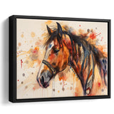 Horse Portrait, Native American Horse Painting8, Framed Canvas Print Wall Art Decor, Floating Frame Painting Canvas