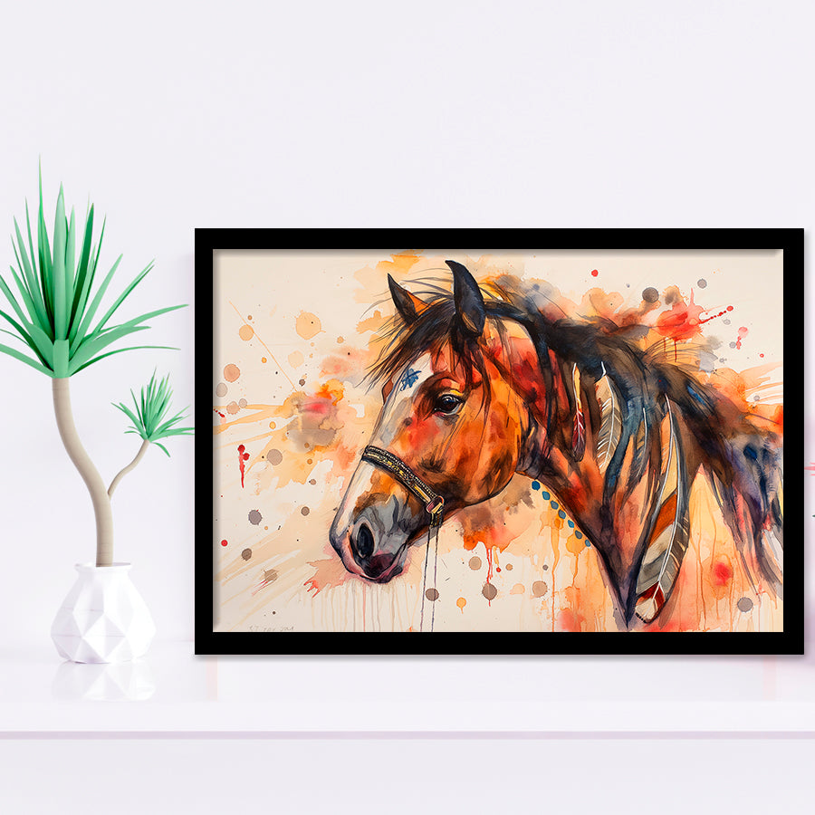 Horse Portrait, Native American Horse Painting8, Framed Art Print Wall Decor, Picture Framed Painting Art