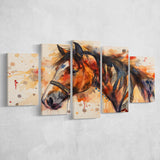 Horse Portrait, Native American Horse Painting8, Mixed 5 Panel Canvas Print Wall Art Home Decor, Large Canvas Painting