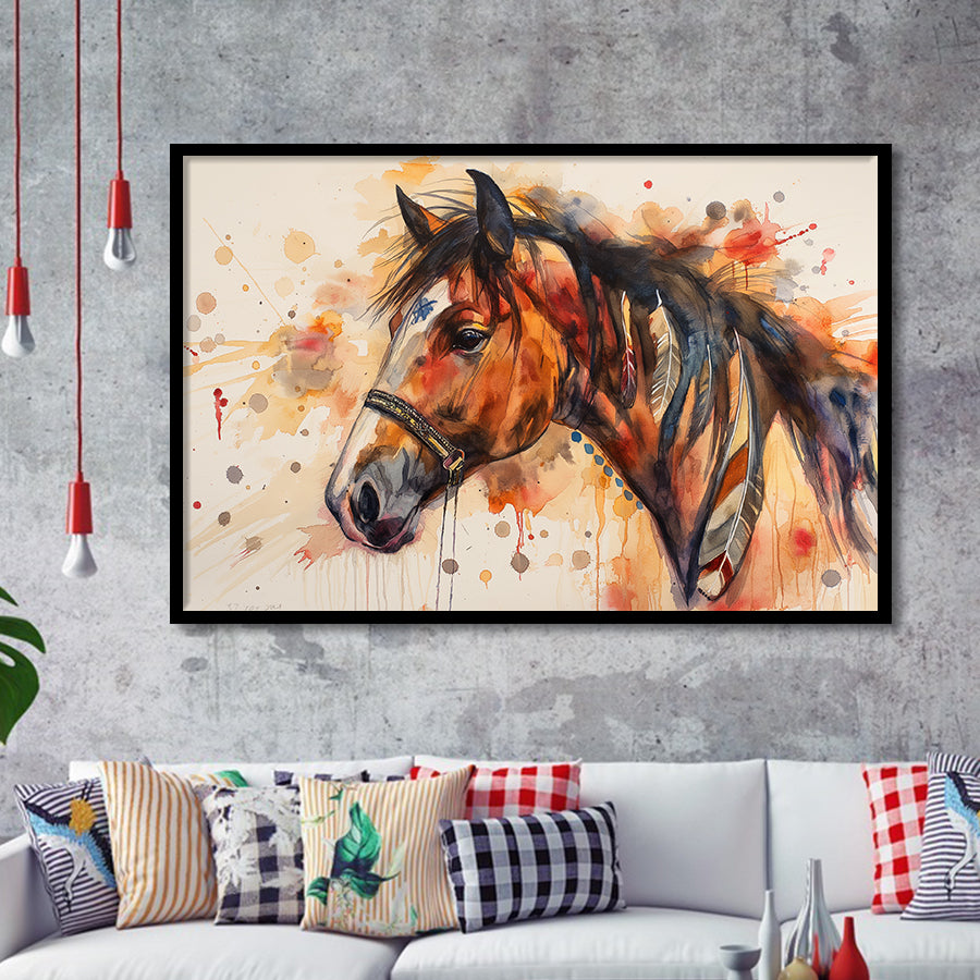 Horse Portrait, Native American Horse Painting8, Framed Art Print Wall Decor, Picture Framed Painting Art