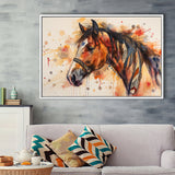 Horse Portrait, Native American Horse Painting8, Framed Canvas Print Wall Art Decor, Floating Frame Painting Canvas