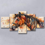 Horse Portrait, Native American Horse Painting8, Mixed 5 Panel Canvas Print Wall Art Home Decor, Large Canvas Painting