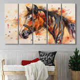 Horse Portrait, Native American Horse Painting8, Mixed 5 Panel B Canvas Print Wall Art Decor, Extra Large Painting Canvas