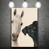 Horse And Black Dog Funny Portrait Art, Painting Pet Lover, Kid Room Decor, Canvas Print Wall Art, Wall Decor
