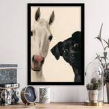 Horse And Black Dog Funny Portrait Art, Painting Pet Lover, Kid Room Decor, Framed Art Print, Fine Art Wall Decor