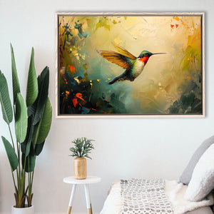 Hummingbird Flying Art Oil Painting, Framed Canvas Print Wall Art Decor, Floating Frame Painting Canvas