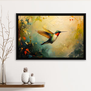 Hummingbird Flying Art Oil Painting, Framed Canvas Print Wall Art Decor, Floating Frame Painting Canvas