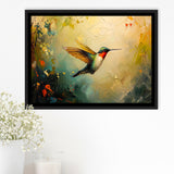 Hummingbird Flying Art Oil Painting, Framed Canvas Print Wall Art Decor, Floating Frame Painting Canvas