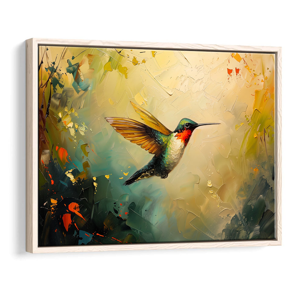 Hummingbird Flying Art Oil Painting, Framed Canvas Print Wall Art Decor, Floating Frame Painting Canvas