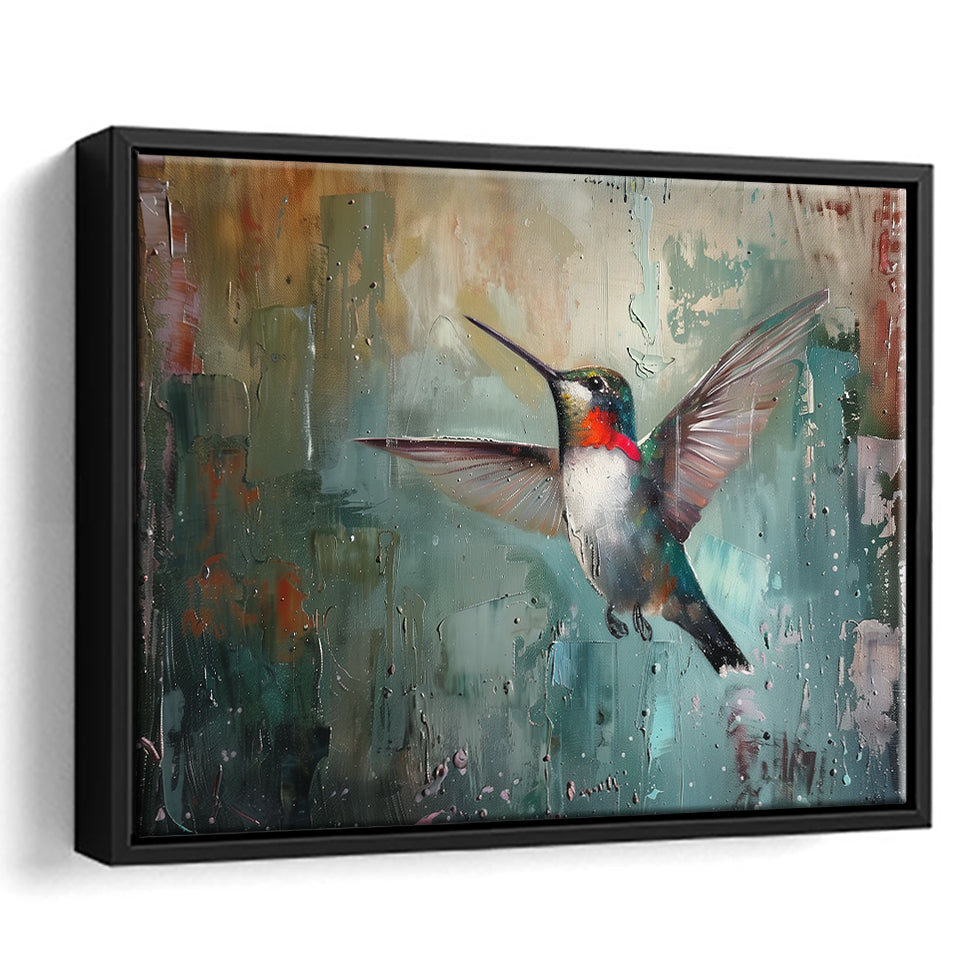 Hummingbird Flying Oil Painting Art, Framed Canvas Print Wall Art Decor, Floating Frame Painting Canvas