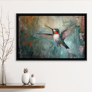 Hummingbird Flying Oil Painting Art, Framed Canvas Print Wall Art Decor, Floating Frame Painting Canvas