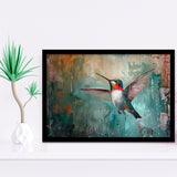 Hummingbird Flying Oil Painting Art, Framed Art Print Wall Decor, Picture Framed Painting Art