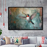 Hummingbird Flying Oil Painting Art, Framed Art Print Wall Decor, Picture Framed Painting Art