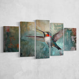 Hummingbird Flying Oil Painting Art, Mixed 5 Panel Canvas Print Wall Art Home Decor, Large Canvas Painting