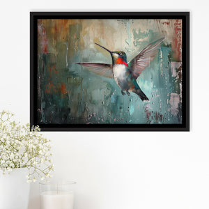 Hummingbird Flying Oil Painting Art, Framed Canvas Print Wall Art Decor, Floating Frame Painting Canvas