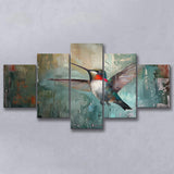 Hummingbird Flying Oil Painting Art, Mixed 5 Panel Canvas Print Wall Art Home Decor, Large Canvas Painting