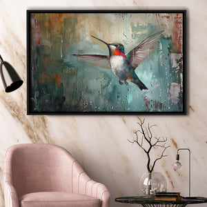 Hummingbird Flying Oil Painting Art, Framed Canvas Print Wall Art Decor, Floating Frame Painting Canvas