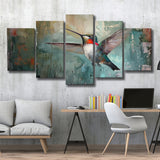 Hummingbird Flying Oil Painting Art, Mixed 5 Panel Canvas Print Wall Art Home Decor, Large Canvas Painting