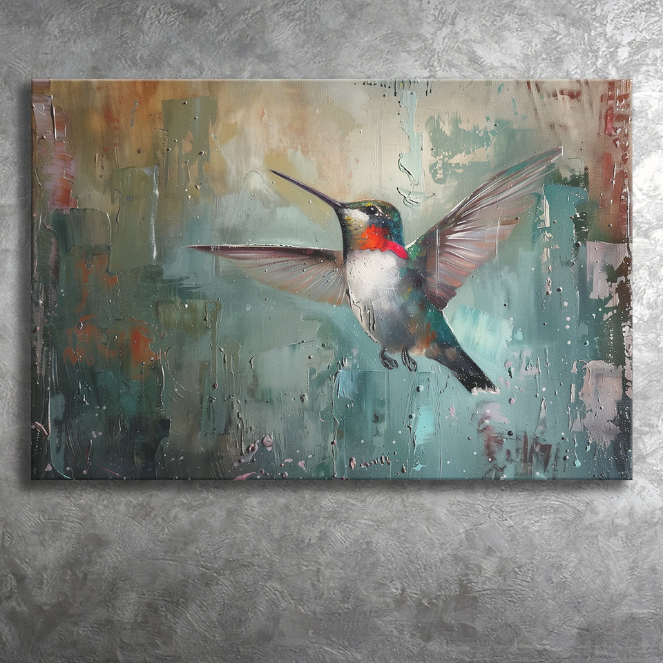 Hummingbird Flying Oil Painting Art, Canvas Print Wall Art Home Decor, Painting Canvas Art Print