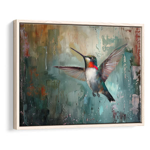 Hummingbird Flying Oil Painting Art, Framed Canvas Print Wall Art Decor, Floating Frame Painting Canvas