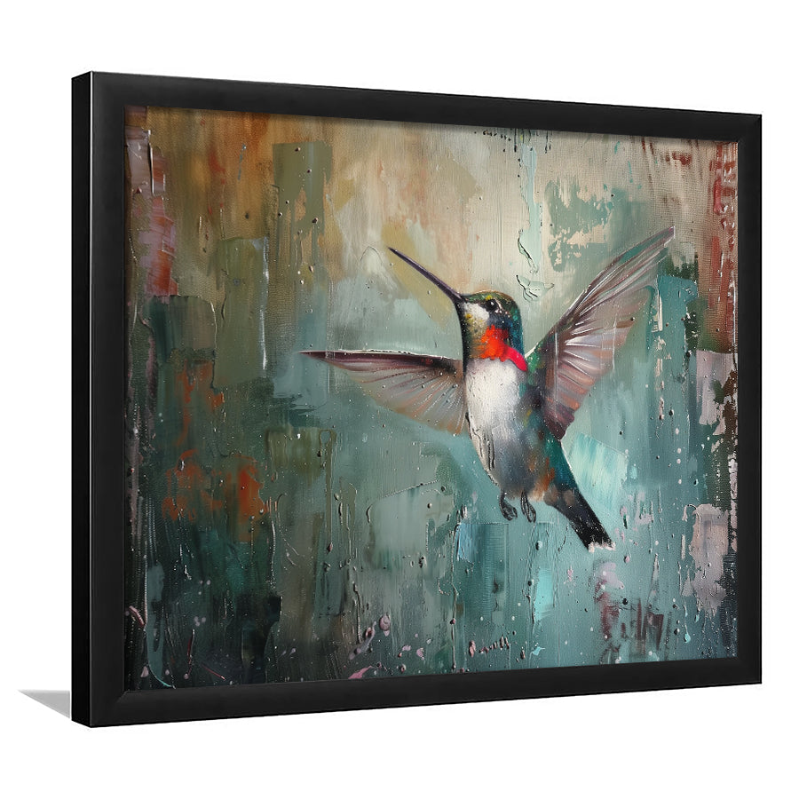 Hummingbird Flying Oil Painting Art, Framed Art Print Wall Decor, Picture Framed Painting Art
