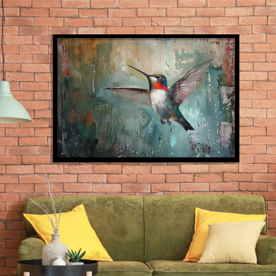 Hummingbird Flying Oil Painting Art, Framed Art Print Wall Decor, Picture Framed Painting Art