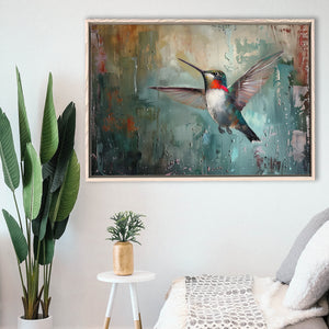 Hummingbird Flying Oil Painting Art, Framed Canvas Print Wall Art Decor, Floating Frame Painting Canvas