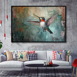 Hummingbird Flying Oil Painting Art, Framed Canvas Print Wall Art Decor, Floating Frame Painting Canvas