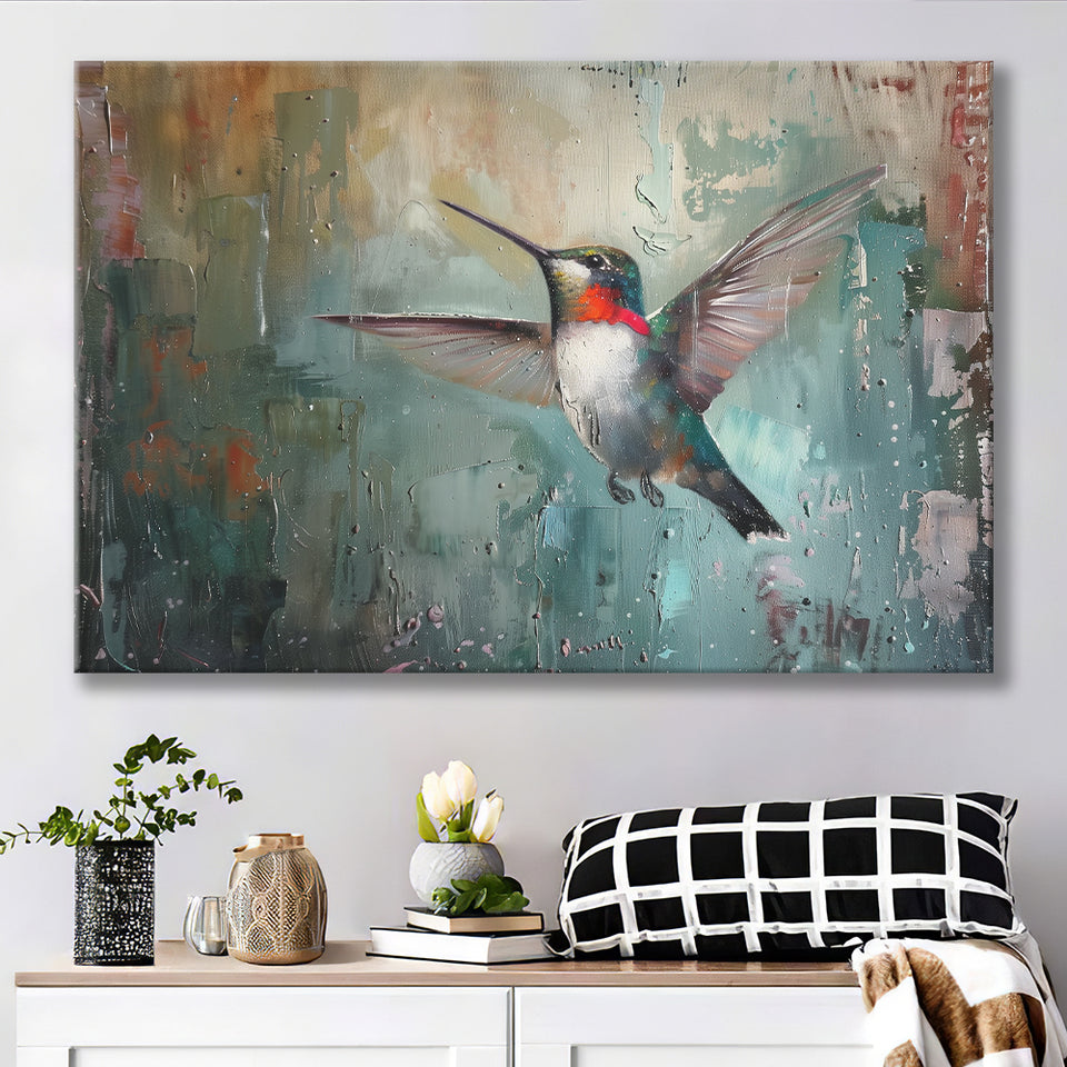 Hummingbird Flying Oil Painting Art, Canvas Print Wall Art Home Decor, Painting Canvas Art Print