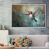 Hummingbird Flying Oil Painting Art, Framed Canvas Print Wall Art Decor, Floating Frame Painting Canvas