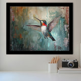 Hummingbird Flying Oil Painting Art, Framed Art Print Wall Decor, Picture Framed Painting Art