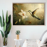 Hummingbird Flying Oil Painting Vintage, Framed Canvas Print Wall Art Decor, Floating Frame Painting Canvas