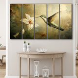 Hummingbird Flying Oil Painting Vintage, Mixed 5 Panel B Canvas Print Wall Art Decor, Extra Large Painting Canvas