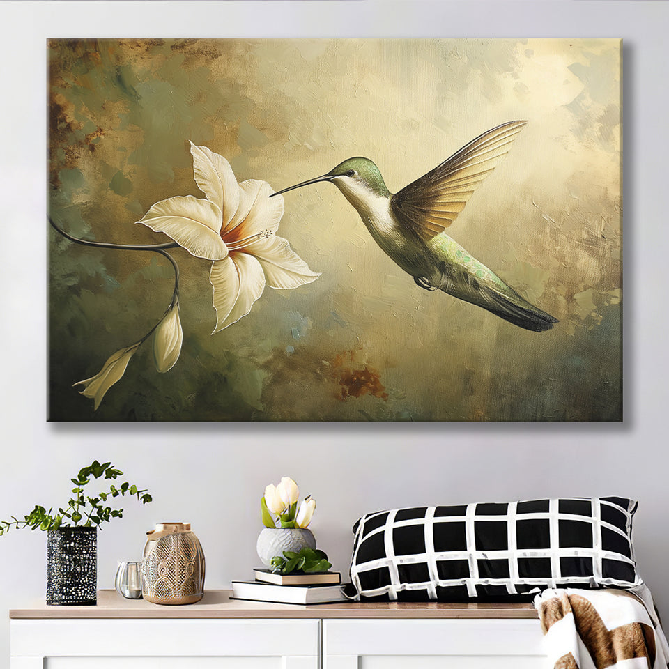Hummingbird Flying Oil Painting Vintage, Canvas Print Wall Art Home Decor, Painting Canvas Art Print