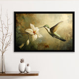 Hummingbird Flying Oil Painting Vintage, Framed Canvas Print Wall Art Decor, Floating Frame Painting Canvas